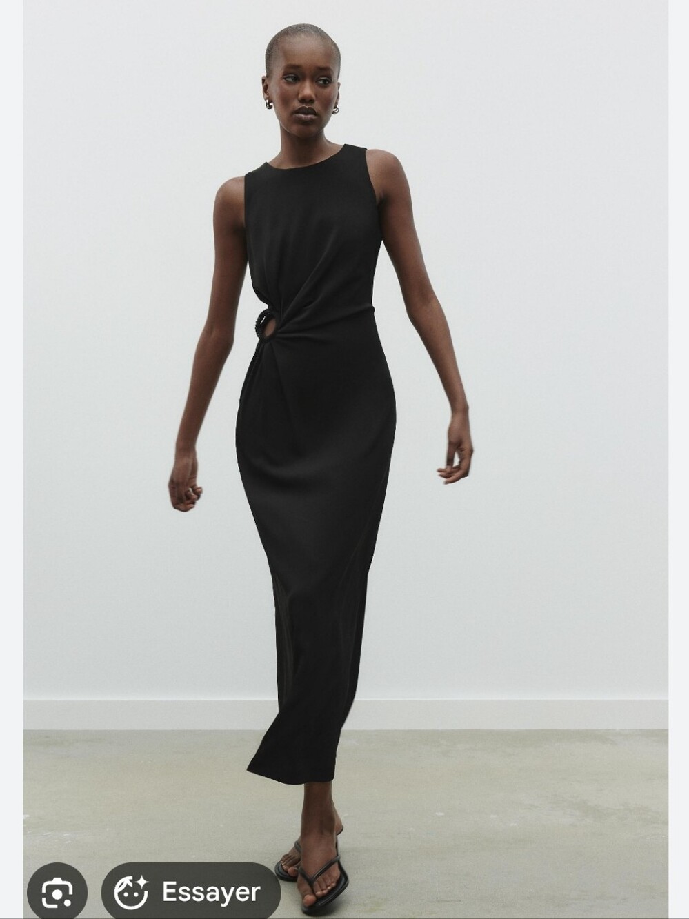 Zara Sleek Black Twist-Detail Maxi Dress